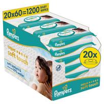 Pampers Aqua Soft Touch Servetėlės Kūdikiams, 20 Pakuotė, 1200 Servetėlės