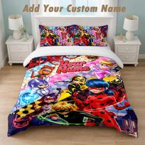 Bedding Set 1 Duvet Cover 2 Pillowcases Miraculous Ladybug Print Soft Bed Linen Bedroom Decor 135cmx200cm black
