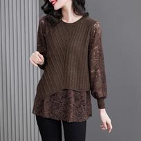 Women S Lace Knit Top Autumn Mother S Fashionable Basic Blouse 3XL kava