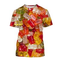 Vasaros juokingi marškinėliai su saldainio-ledinuko 3D spaudiniu Streetwear vyrams moterims laisvalaikio trumpomis rankovėmis didelio dydžio marškinėliai vaikams viršutiniai drabužiai S beige