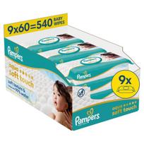 Pampers Aqua Soft Touch Servetėlės Kūdikiams, 9 Pakuotė, 540 Servetėlės