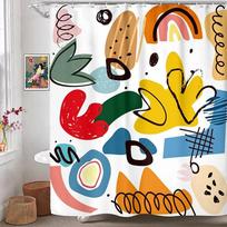 Abstract Shower Curtain Colorful Mid Century Graffiti Geometric Cute Cartoon Kids Watercolor Doodle Plant Curve Bathroom Decor W60H190(CM)-1 Pcs yellow