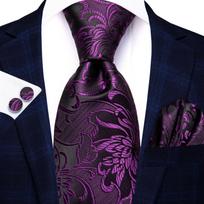 Hi-Tie Naujoviškas Gėlėtas Violetinis Elegantiškas Vyriškas Kaklaraištis Servetėlė Manžetės Smokingui Mados Klasikinis Šilkinis Prabangus Kaklaraištis Vyrui blue