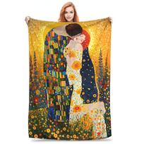 Gustav Klimt flanelinės antklodės Žieminės Minkštos šiltos patalynės užtiesalai vaikams suaugusiems Svetainė Patogus lovatiesis Sofos lovos užvalkalas 130x150cm orange