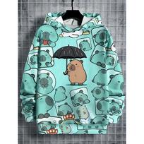 Cartoon Cute Style Full Print Capybara Hoodie Men Women Funny Children Gift Casual Daily Hooded Coat 2026 New Street Daily 130 blue