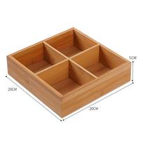 Medinis sukulentų gėlių vazonėlio padėklas, keli skyreliai, stalo smulkmenų organizatorius, aukštos kokybės laikymo dėžutė bamboo-4grids