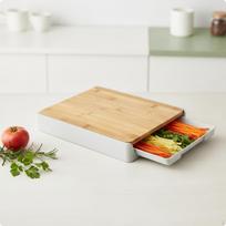 Cutting Board with Tray Bamboo Slicing Drawer Builtin for Meal Prep, Kitchen beige