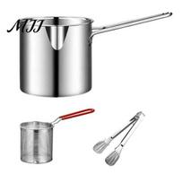 Deep Fryer Pot with Basket Stainless Steel Fryer, Oil Saving Fry & for Home Clip Commercial, Heat Resistant Pan Gas Stove Frying Induction gray