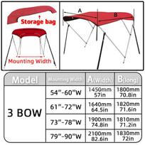 600D 3/4 lanko Bimini stogo apsauginis dangalas + Bimini stogo laikymo maišelio dangalas Atsparus UV spinduliams, dulkėms, vandeniui Jachtos valties dangalas su užtrauktuku 3 BOW Red 54-60W white