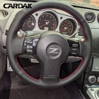 Full Black Leather Car Steering Wheel Cover for Nissan 350Z 2003-2009 black thread
