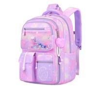 Multiple Pockets Children Backpack Side-Open Student School Bag Cute Shoulders Bag  Travel Purple L