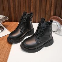 Kids Winter Warm Martin Boots Girls Boys Short Ankle With Fleece Lining Rubber Sole Flat Heel Size 27, Insole Length 16.5 cm black