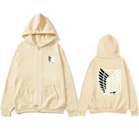 Anime Mens Attacks Titan Japanese Zip Hoodies Hiphop Sweatshirts Autumn Casual Pullovers Zip Hoodies Fashion Zip Sweatshirts Matches the image,2XL beige