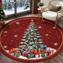 Christmas Round Rug Christmas Tree Washable Round Carpet for Living Room Non Slip Bedroom Mat Rugs for Holiday Decorations 80cmx80cm white