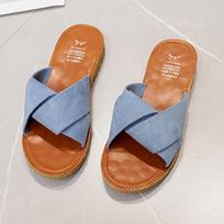 2020 Women's Outdoor One-Strap Beach Slippers - Korean Style Soft Sole Sandals 36 mėlyna
