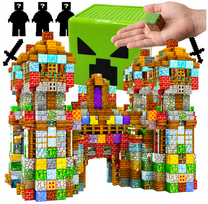 Magnetiniai minecraft pikselių kubeliai dėžutėje – 150 el. + figūrėlės