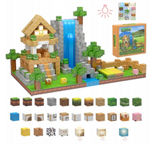 Magnetiniai minecraft šviečiantys pikselių kubeliai – 138 el. + LED + figūrėlė