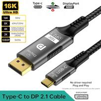 Type-C to DP 2.1 USB C to 16K DisplayPort 2.1 Cable 16K@30Hz 8K@60Hz For Thunderbolt 4/3 54Gpbs MacBook Huawei Air Projector 2M