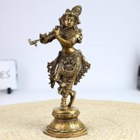Divine Lord Krishna Murti, Golden Krishna Idol, Brass, Gold, Religious -10 Inch black
