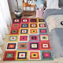 Colorful Geometric Square Area Rug Non-Slip Washable Floor Mat with Vibrant Block Pattern Boho Abstract Carpet for Living Room 60x90cm