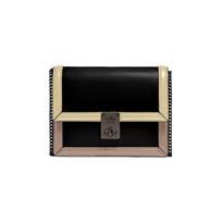 COACH Hutton 16 color block chain calfskin small square bag shoulder crossbody bag waist bag mini women's black color block juoda