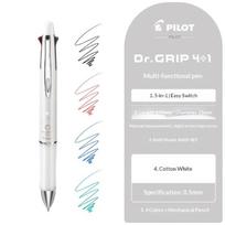PILOT DR.GRIP 4+1 Daugiafunkcinis rašiklis ir 0,5 mm mechaninis pieštukas, Patogi medinė rankena, Sklandžiai rašantis žemos klampumo rašalas Biuro verslo reikmėms