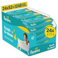 Pampers Fresh Clean Plastic Free Servetėlės Kūdikiams, 24 Pakuotė, 1248 Servetėlės