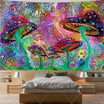 Psychedelic Colorful Mushroom Tapestry Trippy Hippie Shrooms Tapestrys Wall Hanging Aesthetic Home Decor Galaxy Backdrops 100X70CM blue