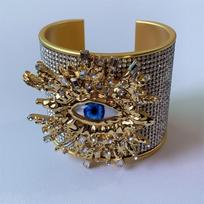 Full Rhinestone Exaggerated Wide Open Bangle Metal Geometric Cuff Bangles  Decoration Style 3 black