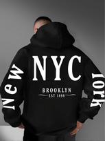 NYC Brooklyn Vintage Letter Full Back & Sleeve Print Men Hip Hop Sports Hoodie Classic American City Text Loose Street Sweatshirt 2XL gray
