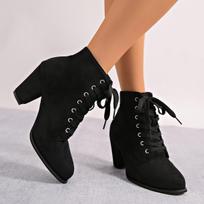 Coarse Heel High Heel Lace-Up Martin Boots Women'S Autumn And Winter Pointed South East Asia Short Boots Casual Women'S Boots 39 juoda