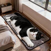 Non-Slip 3D Realistic Cat Shaped Rug Soft Fluffy Bedside Floor Mat Washable for Bedroom Living Room Pet Friendly Home Decor A 40x60cm gray