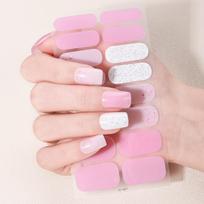 16Tips French Full Cover Nail Stickers Glitter Sequin Flowers Nail Polish Strips Sparkling Self Adhesive Manicure Decoration white