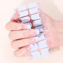 16Tips French Full Cover Nail Stickers Glitter Sequin Flowers Nail Polish Strips Sparkling Self Adhesive Manicure Decoration gray