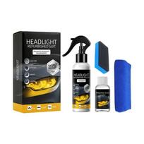Vehicle Headlight Polish and Protective Restoration Kit, Lens Appearance Care with Pump Mist, Sponge and Microfiber-Style Cloth for Daily Use 1 black