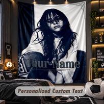 Personalized Wall Tapestry,Billie Eilish Custom Printed Name, Fabric Wall Art For Indoor Room Backdrop 100cmx150cm black