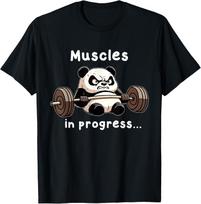 Muscles in Progress Funny Panda Weightlifting Workout Gym T-Shirt S black
