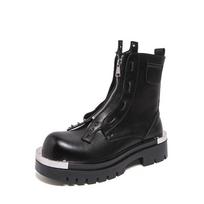 Mens High-Cut Chunky Sole Martin Boots PU Leather Round Toe Side Zip Winter Casual Footwear 45 black