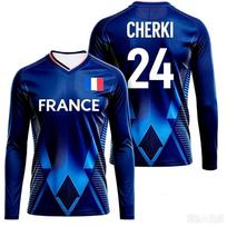 France National Long Sleeve Football Jersey, V-Neck Quick Dry Breathable Casual Plus Size Sports Tee Unisex S