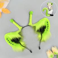 Žalias ateivių katės ausų lankelis su uodegos rinkiniu Cosplay Anime Konvencijos Kostiumo Aksesuaras Pliušinis gyvūnas Teminis Alien Cat Ear Headband - Green yellow