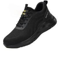 Work Sneakers Men Anti-smash Anti Puncture Safety Shoe Men Boots Rotating Button Indestructible Breathable The Four Seasons Shoe 45 black