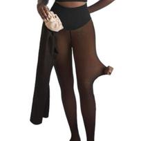 Moteriškos pūkinės pamušalo Leggings Vienas siūlas Šiltos netikros permatomos pėdkelnės Pilvo kontrolė Šildomos Leggings Pasimatymui, vakarėliui, darbui S