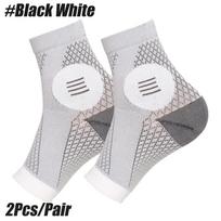 1Pair Sports Ankle Support Brace Compression Sleeve For Plantar Fasciitis Achilles Tendonitis Joint Pain Relief L juoda balta spalva