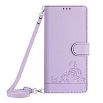Odinis dėklas su animacinio katino paveikslėliu per petį, skirtas iPhone 16 Pro Max 15 14 11 12 13 Plus SE 2022 XR XS, piniginė, RFID knygelė, RFID krepšys, atverčiamas dangtelis For iPhone 16 violetinė