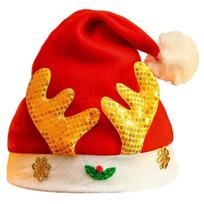 Nonwoven Christmas Hat with Reindeer Santa Hat Seasonal Party Props Hat Santa Caps Festival Decoration Soft Bobble Hat orange
