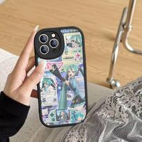 Kawaii H-Hatsune Miku telefono dėklas, skirtas IPhone 16 15 14 13 12 11 Pro Max Plus, odinis minkštas dėklas iPhone 15 plus