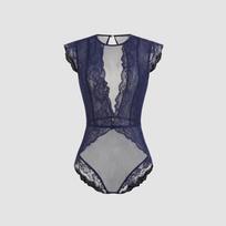 Pure desire style black lace onesie women's perspective mesh V-shaped backless design sexy slim fit top XL mėlyna