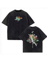 Gyro Zeppeli Manga Print T-Shirt, Vintage Washed Cotton Casual Short Sleeve for Men and Women 3XL black