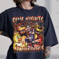 Five Nights At Freddy's Shirt, Vintage 90s Graphic Gaming Tee, FNAF Freddy Fazbear Chica Bonnie Foxy Shirt, Horror Game Movie Fan Gift 140 brown