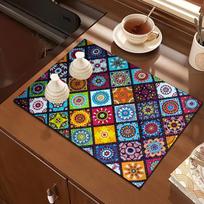 1Pcs Rubber Drying Mat With Of Bohemian Style Drying For Coffee Shop Restaurant Kitchen Carpet Tableware Durable Diatom Mud 40*50cm white